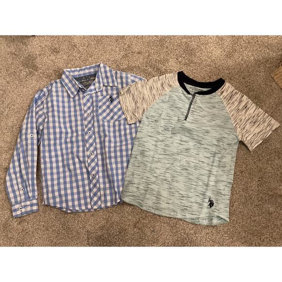 U.S. Polo Association Little Boy Bundle (2) Plaid Button Down&Color Block Tee,7 - Picture 1 of 9
